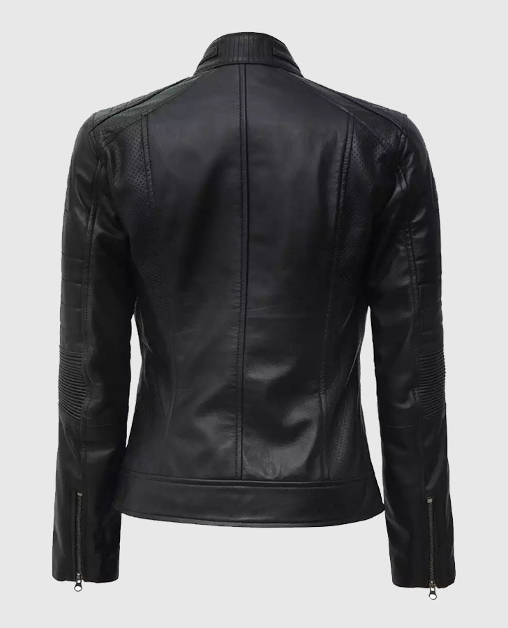 Women's Black Cafe Racer Leather Jacket