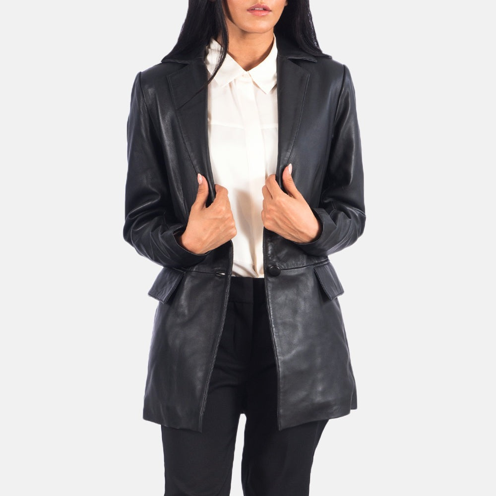 Women Black 03 Leather Blazer