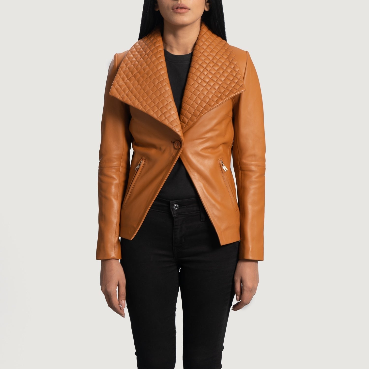 Women Bronze 02  Leather Blazer