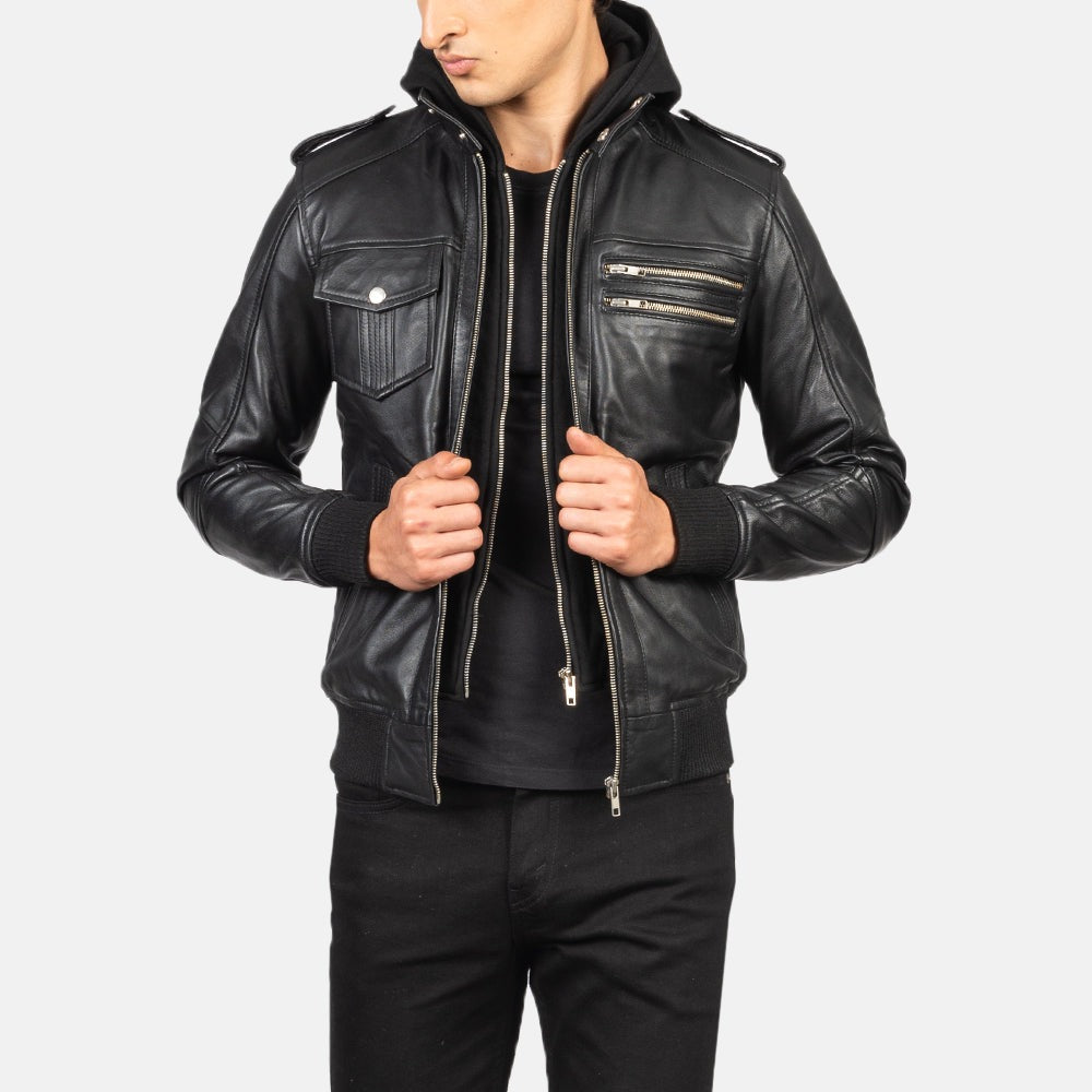 Black Hooded Leather Jacket