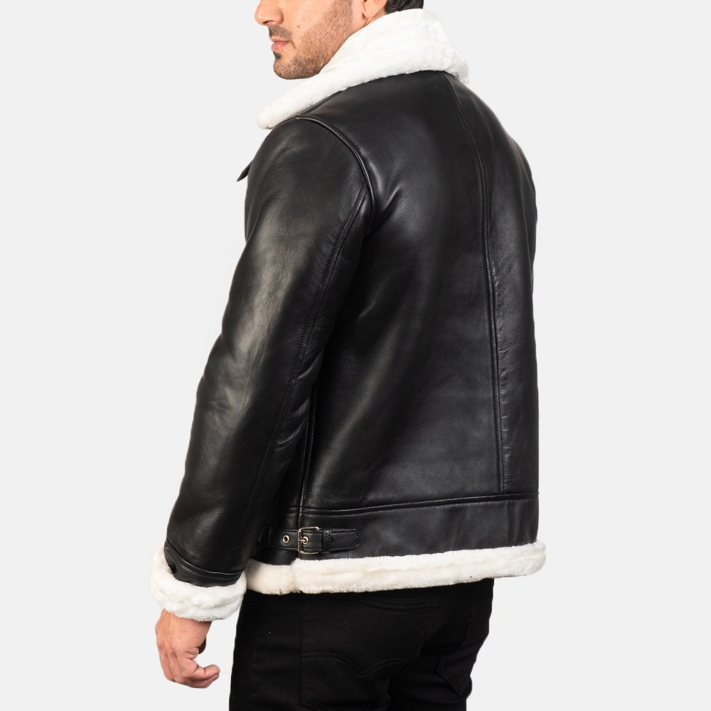 B-3 Black & White Leather Bomber Jacket