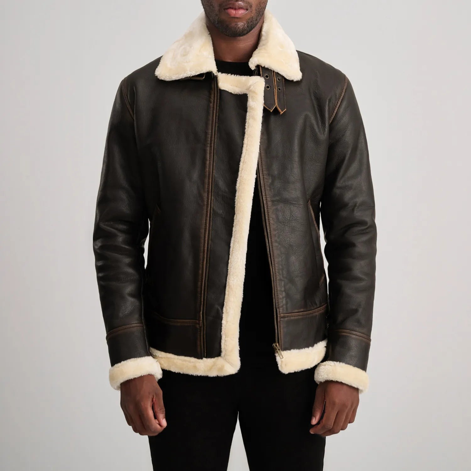 B-3 Brown & Cream Leather Bomber Jacket