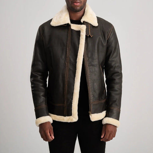 B-3 Brown & Cream Leather Bomber Jacket