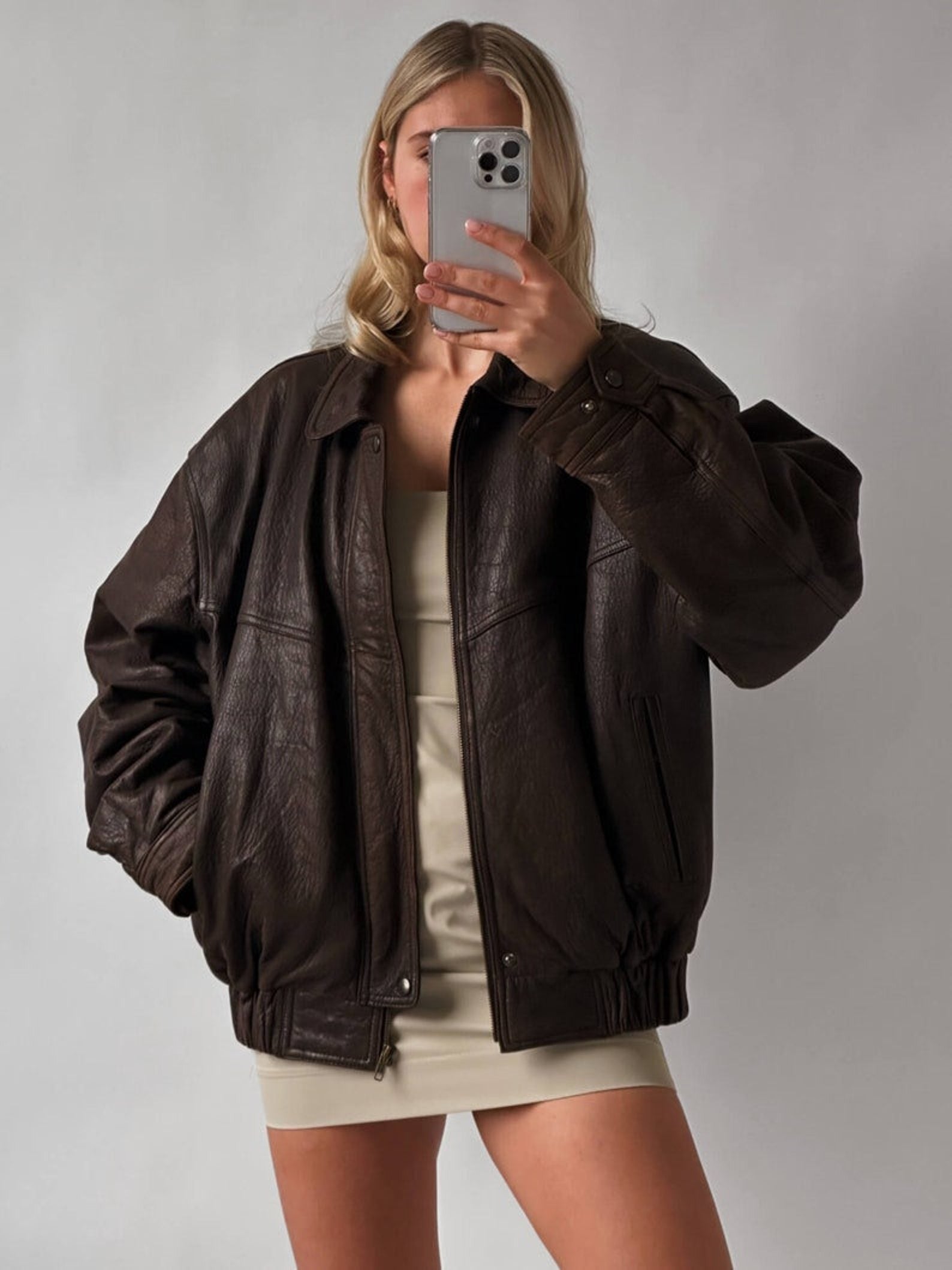 Women Brown Oversized Leather Jacket