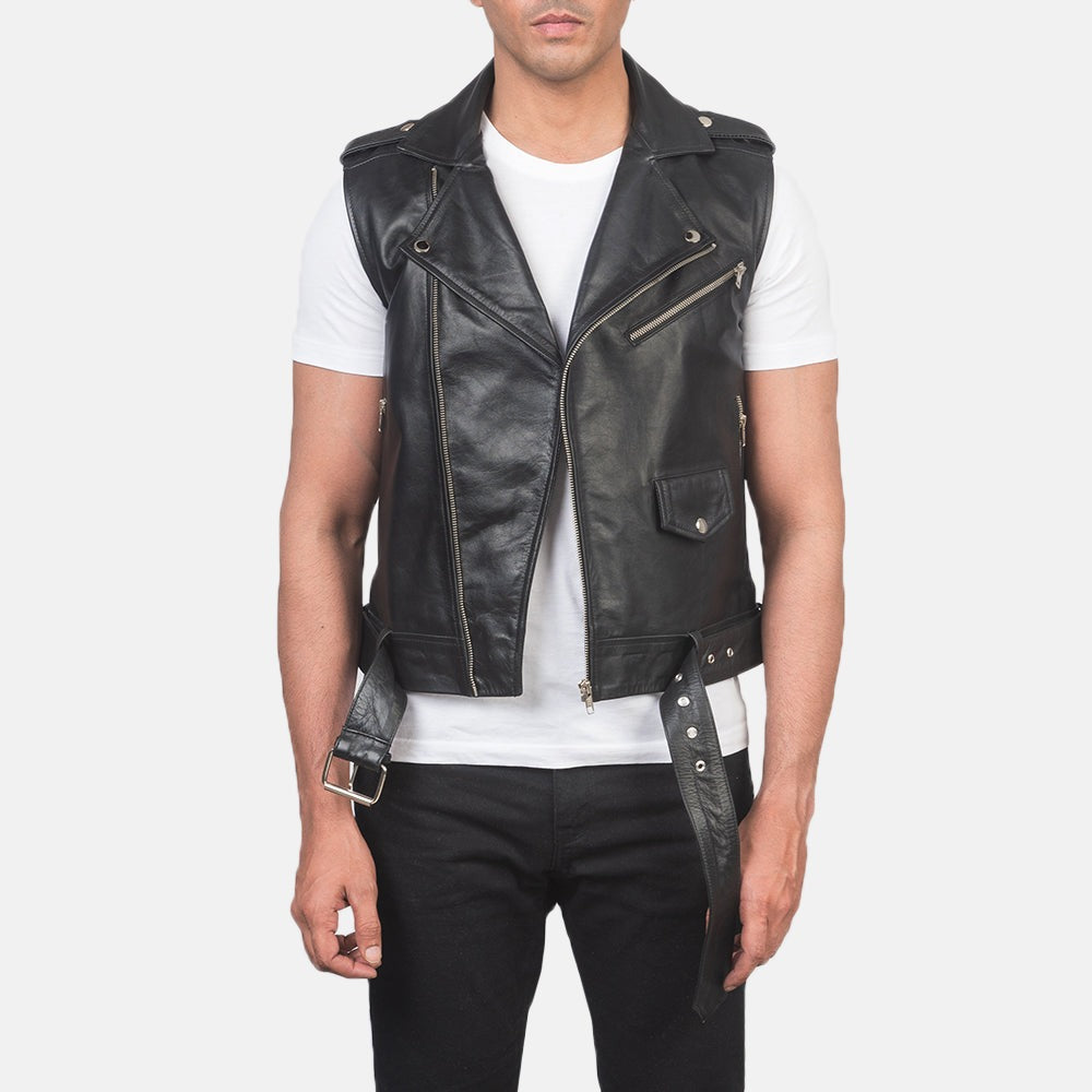 Black Biker  Leather Vest