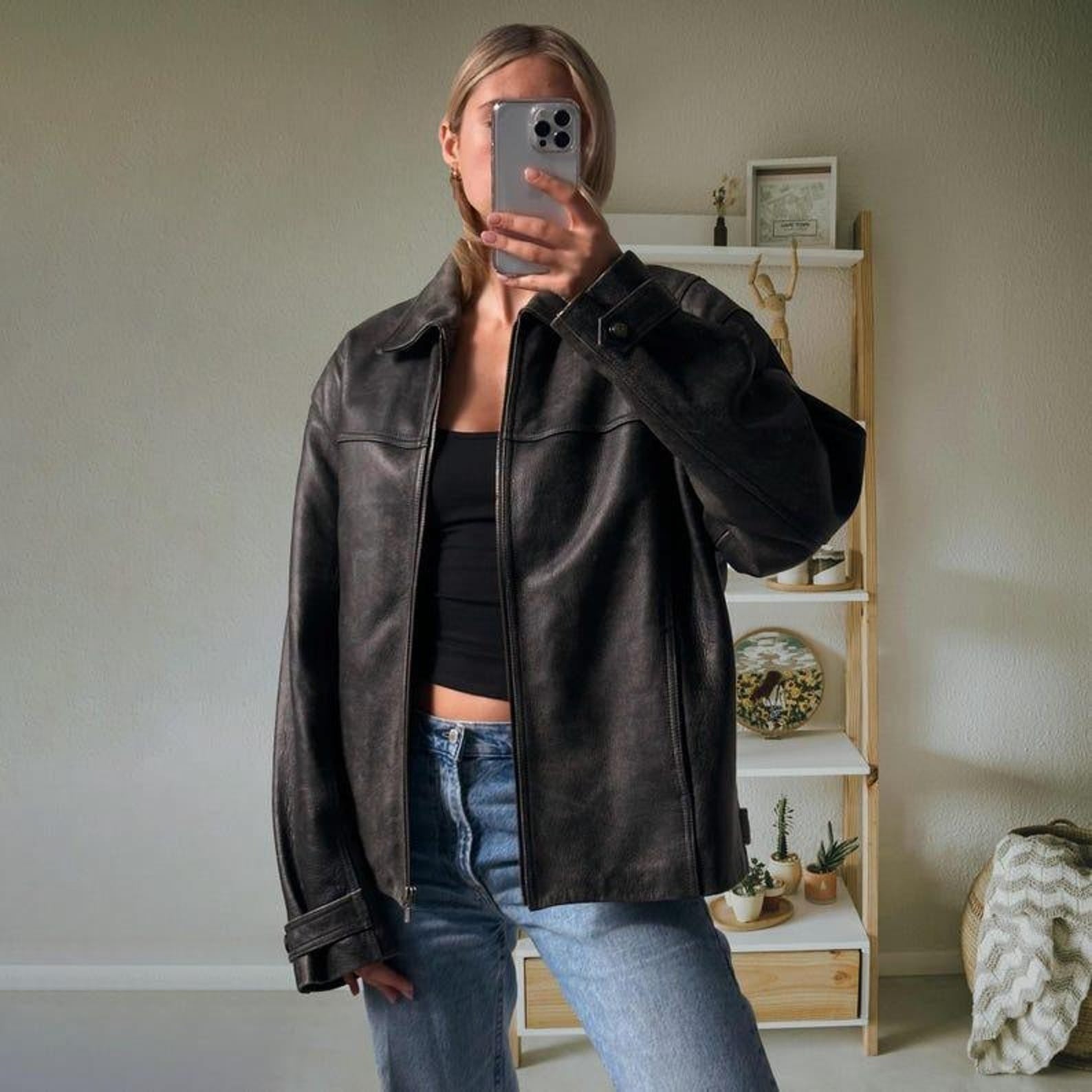 Women Black -02  Oversized Leather Jacket