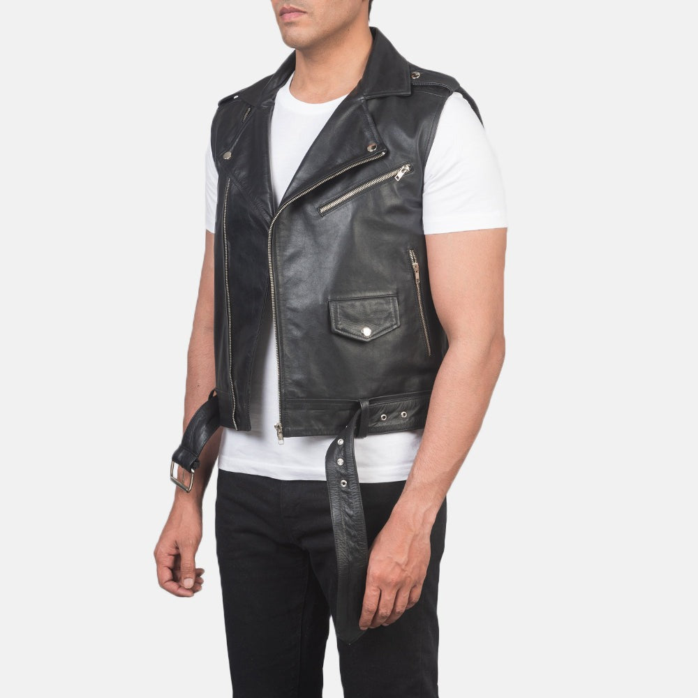 Black Biker  Leather Vest