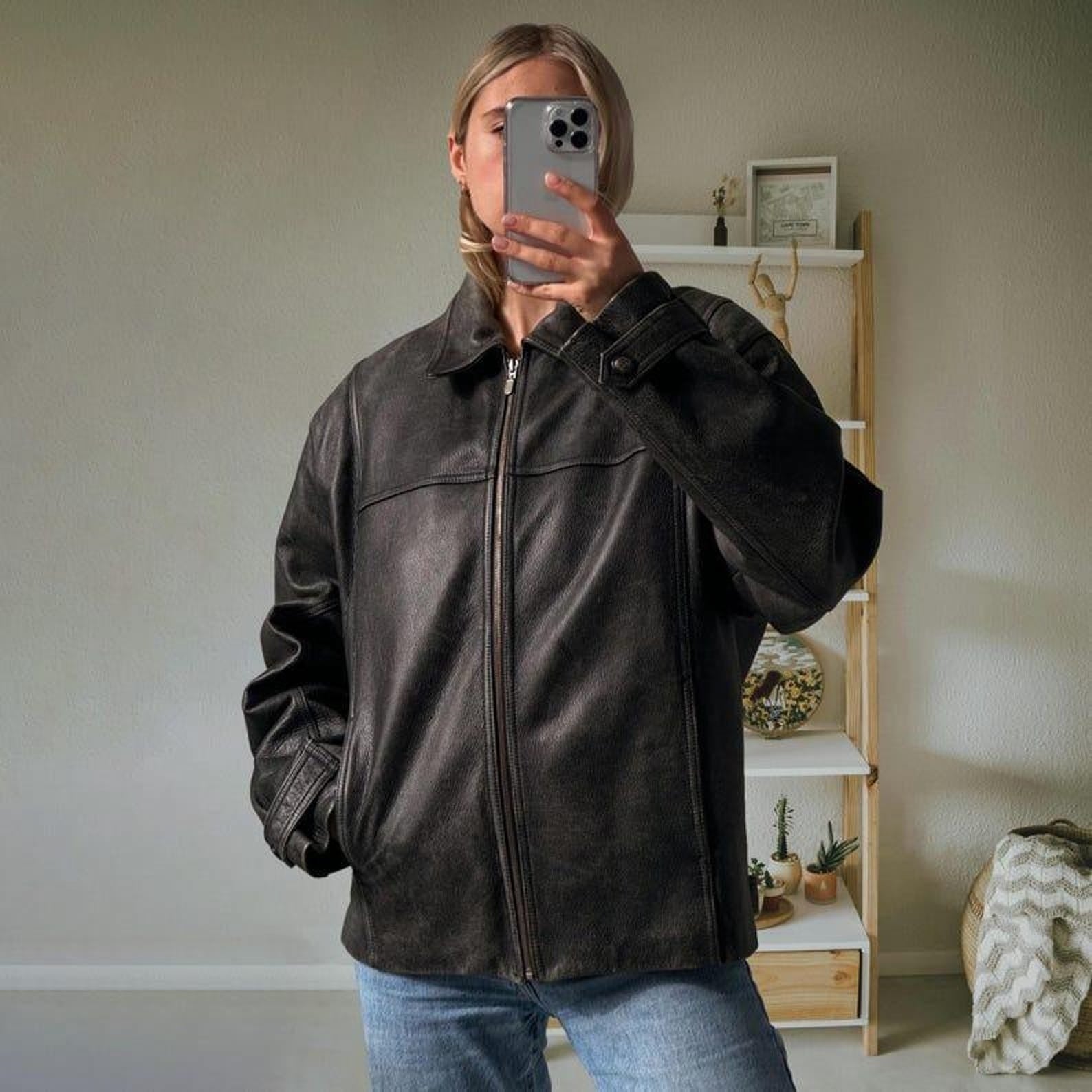Women Black -02  Oversized Leather Jacket