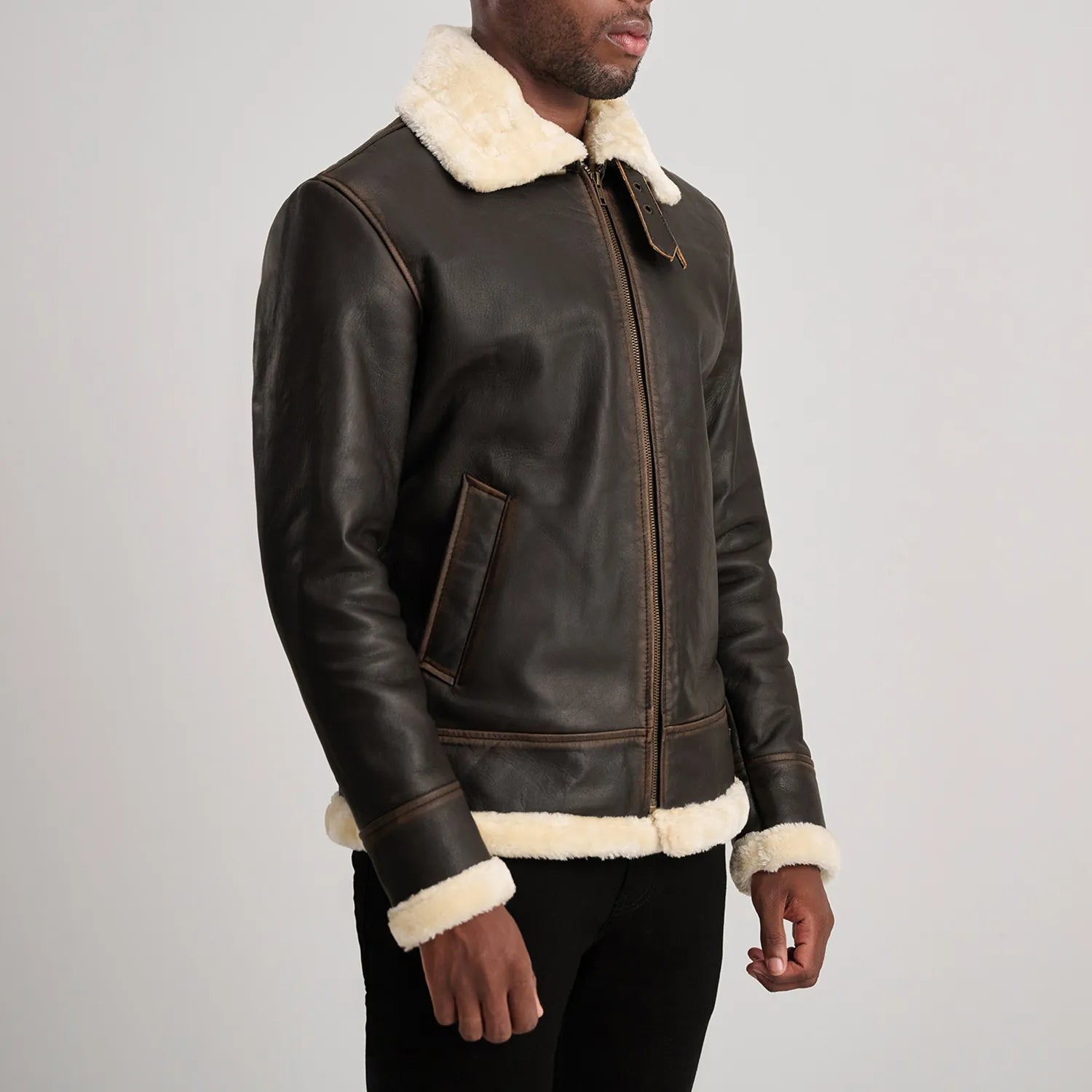 B-3 Brown & Cream Leather Bomber Jacket
