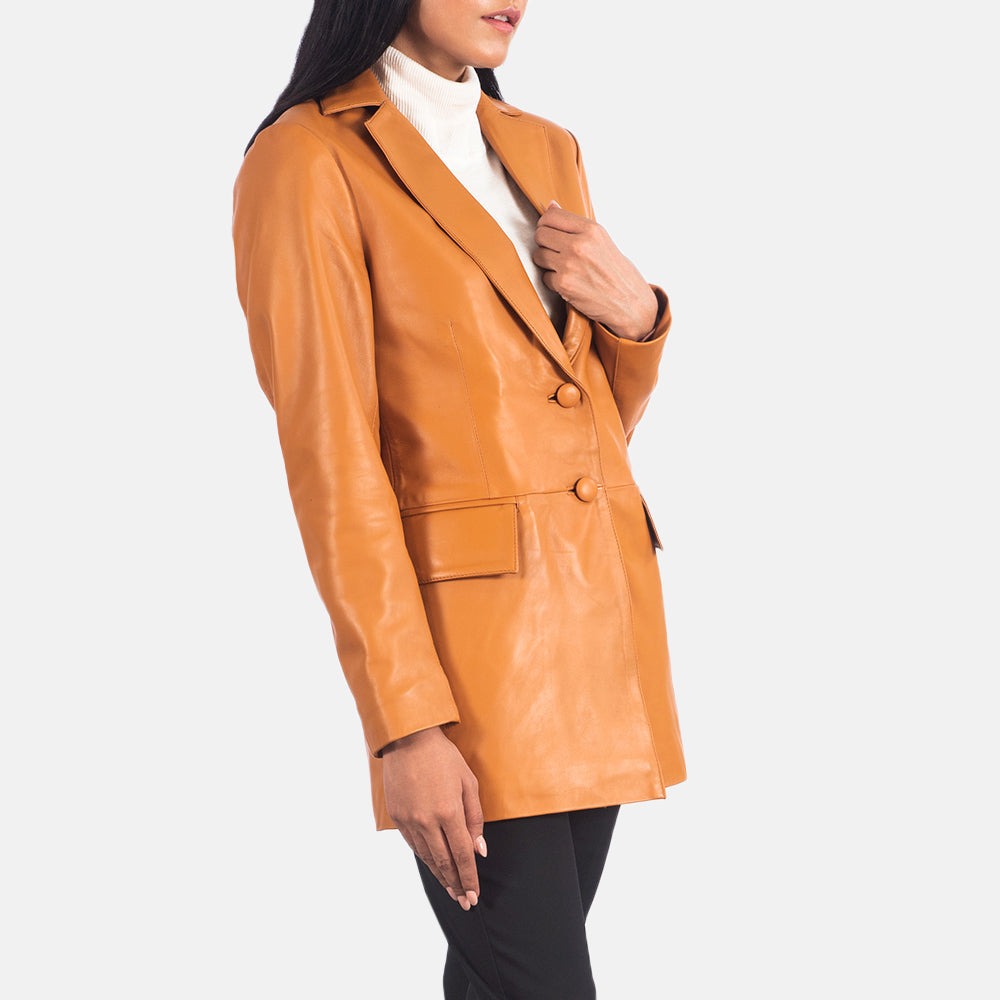 Women Bronze Leather Blazer