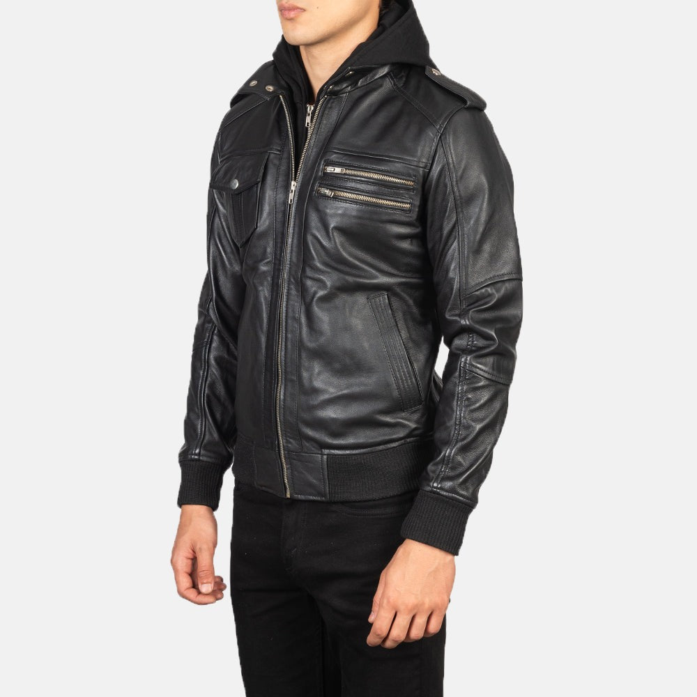 Black Hooded Leather Jacket