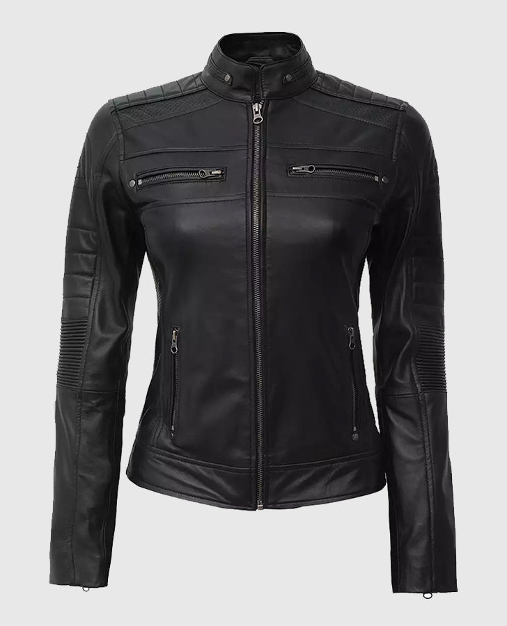 Women's Black Cafe Racer Leather Jacket