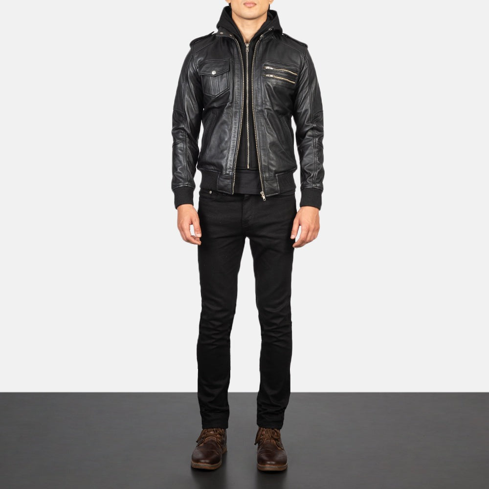 Black Hooded Leather Jacket