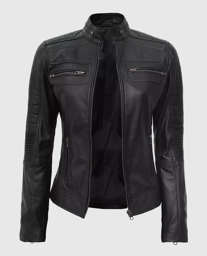 Women's Black Cafe Racer Leather Jacket