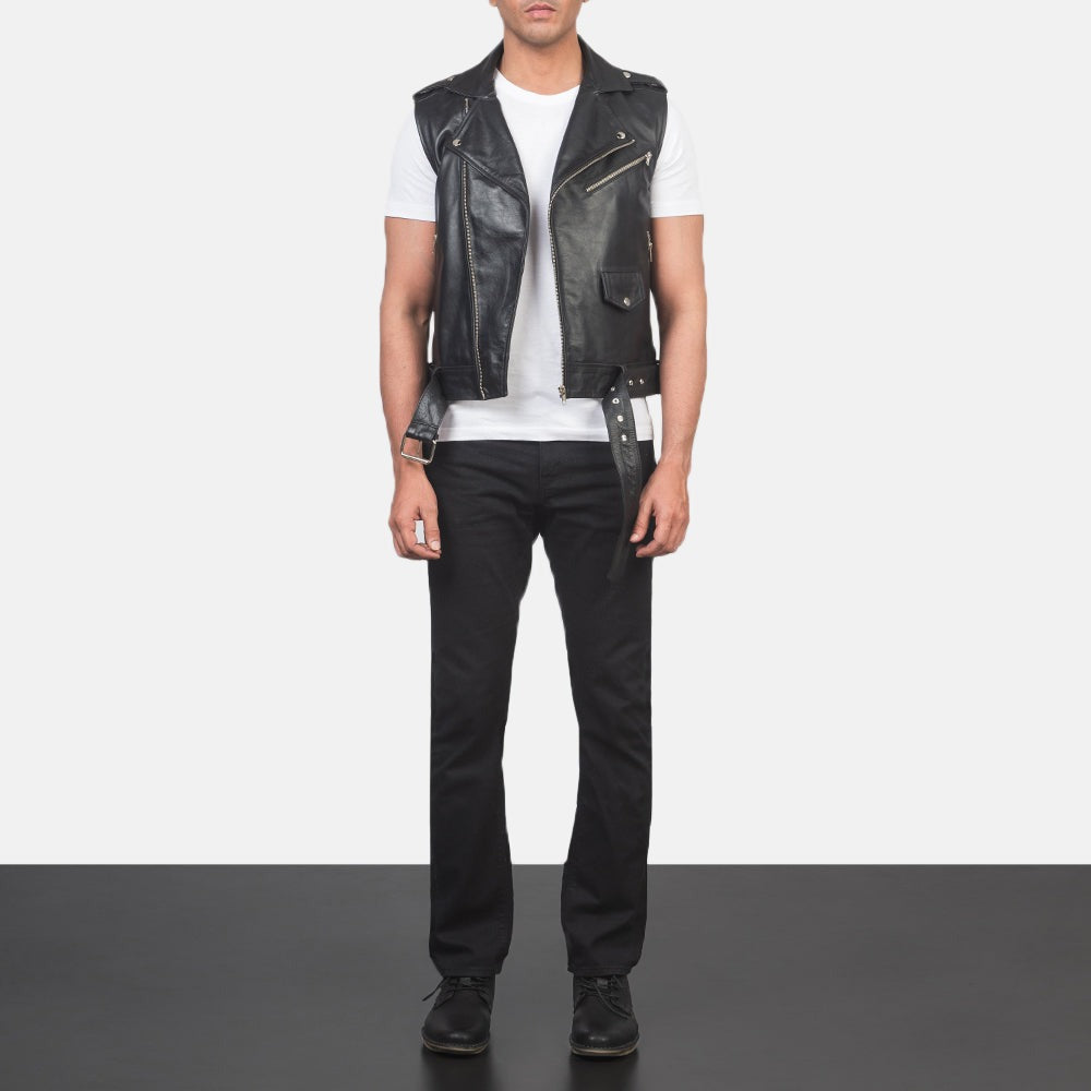 Black Biker  Leather Vest