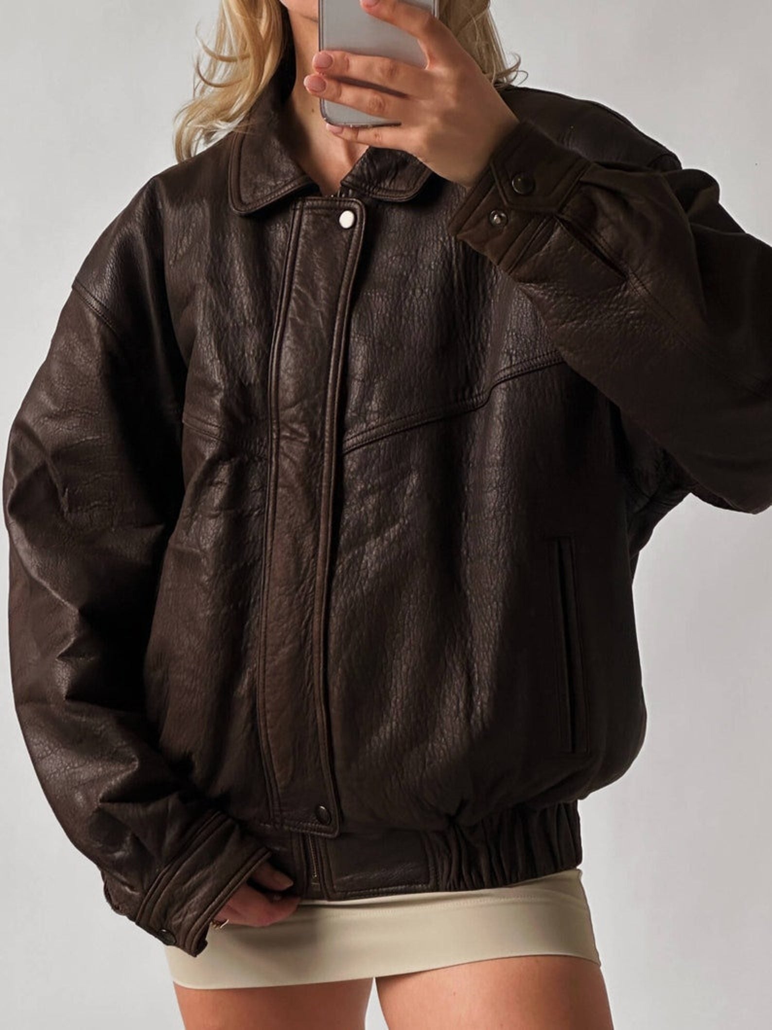 Women Brown Oversized Leather Jacket