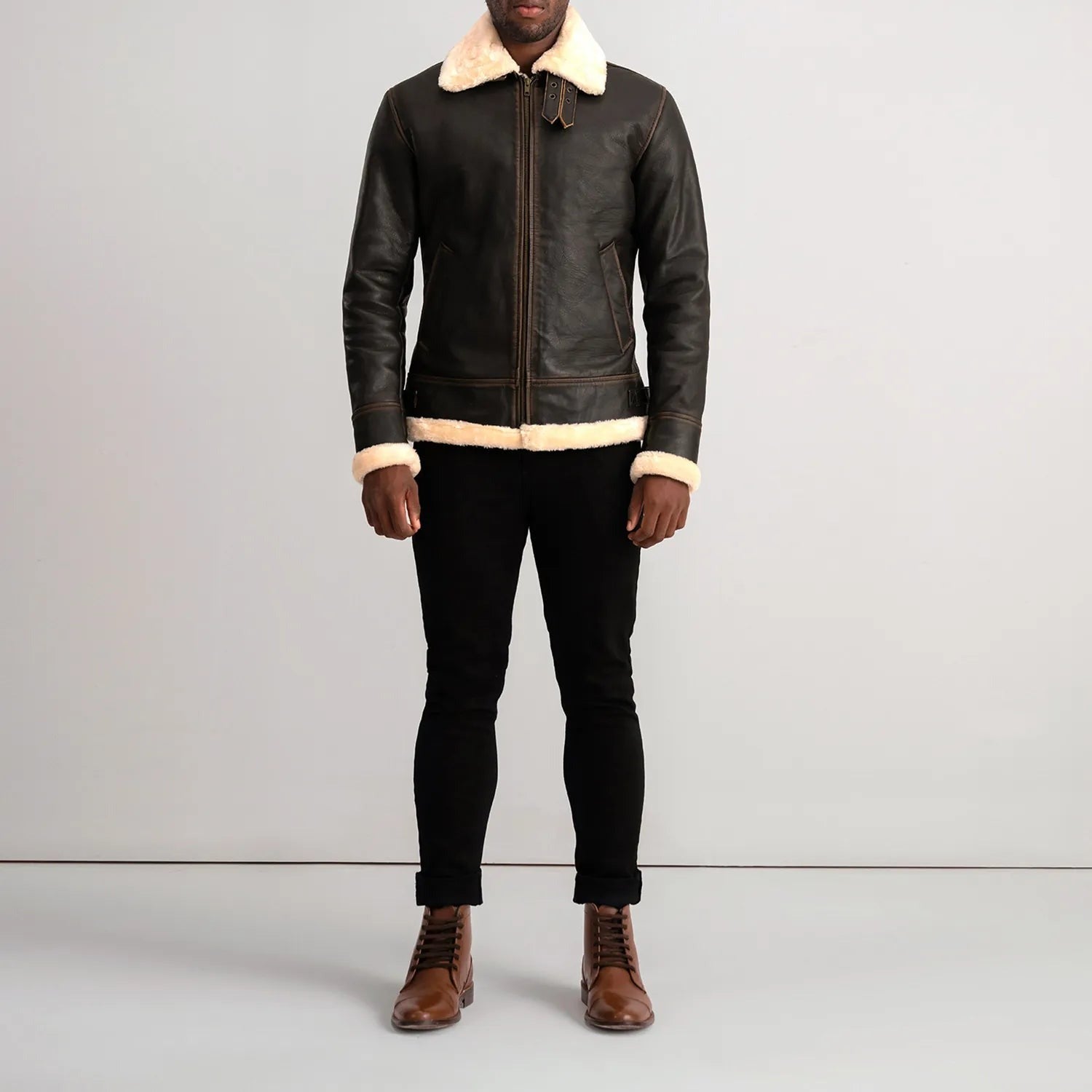 B-3 Brown & Cream Leather Bomber Jacket