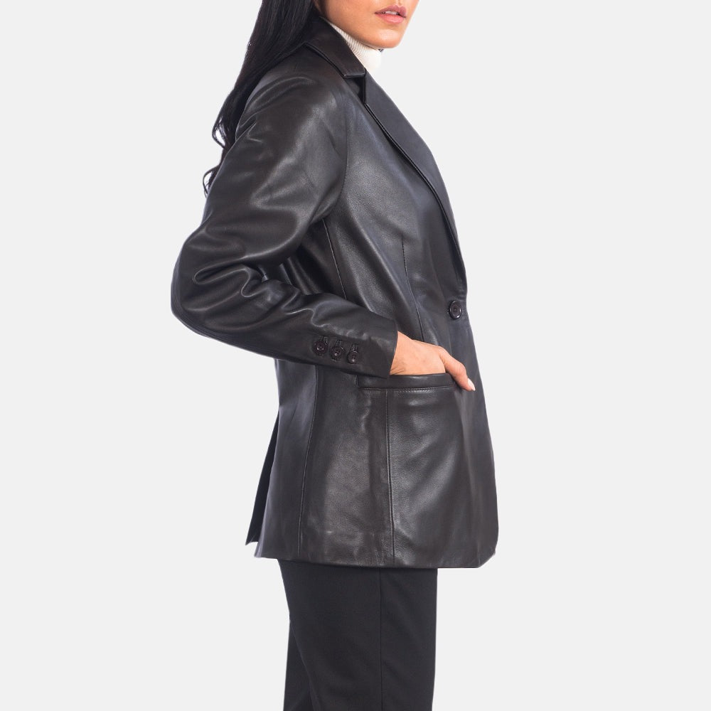 Women Black 04  Leather Blazer
