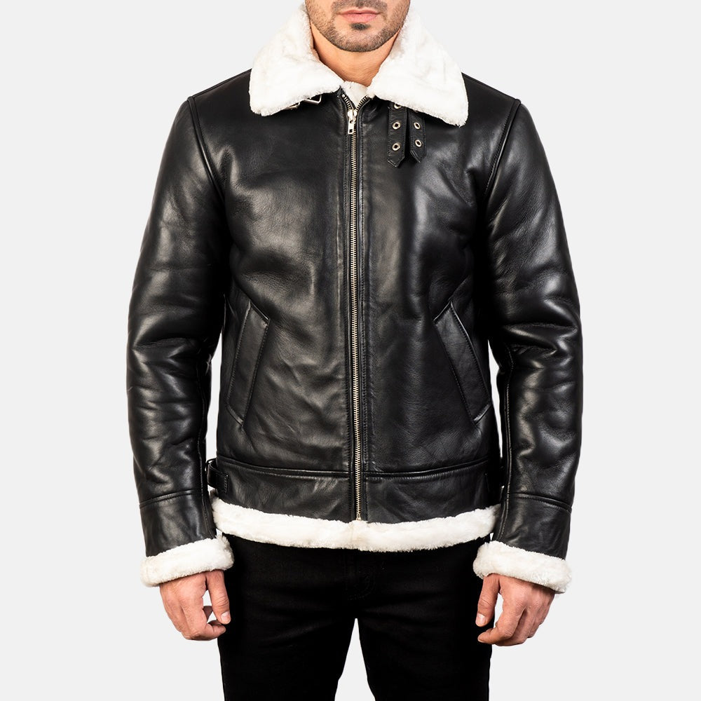 B-3 Black & White Leather Bomber Jacket