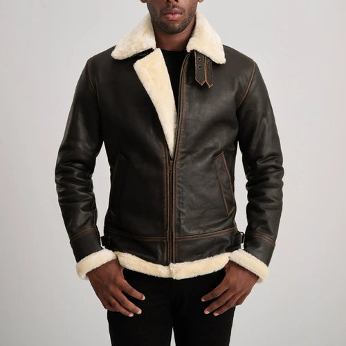 B-3 Brown & Cream Leather Bomber Jacket