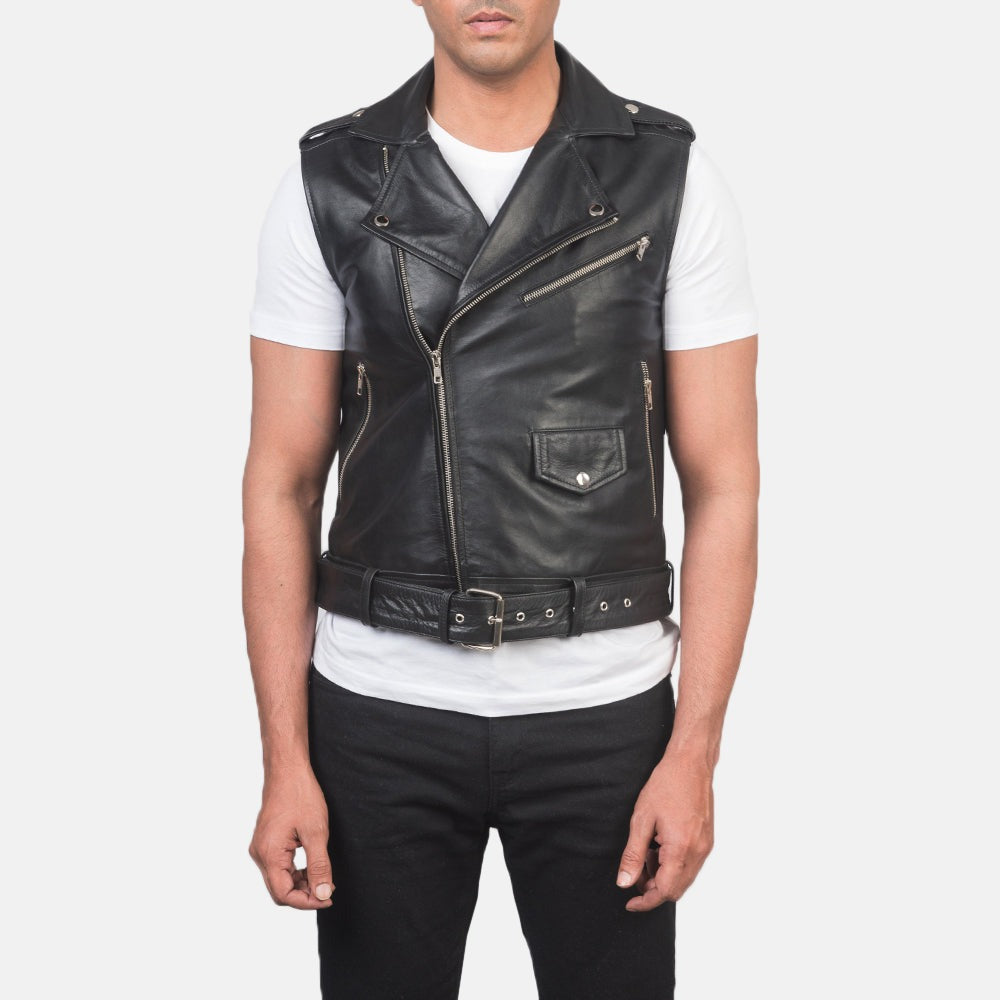 Black Biker  Leather Vest