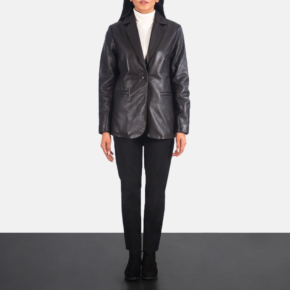 Women Black 04  Leather Blazer