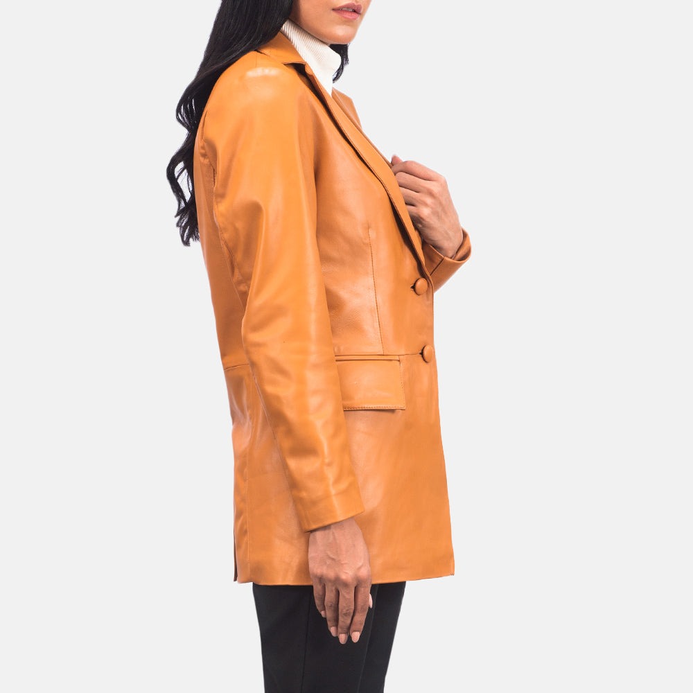 Women Bronze Leather Blazer