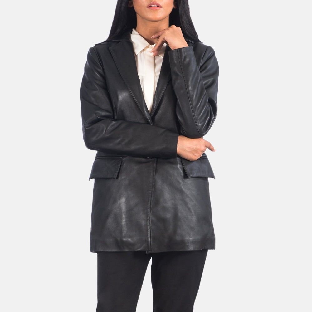 Women Black 03 Leather Blazer