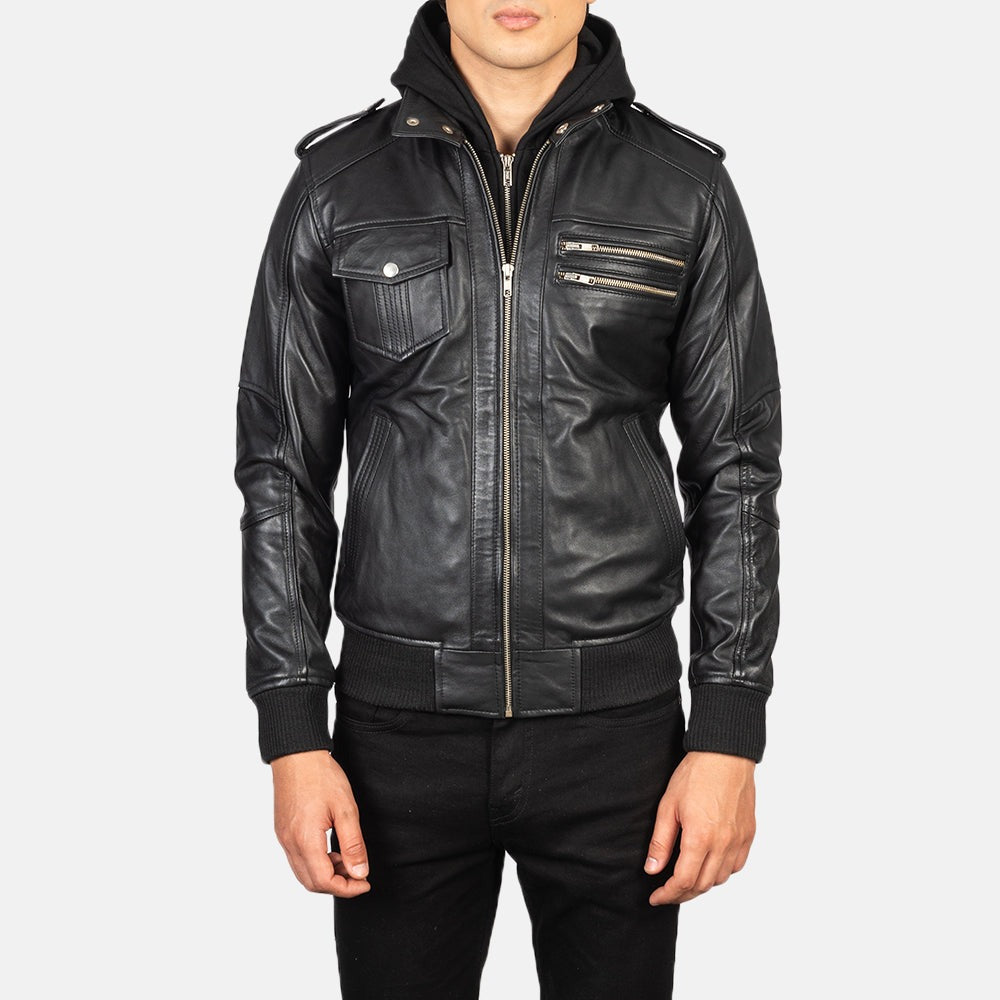 Black Hooded Leather Jacket