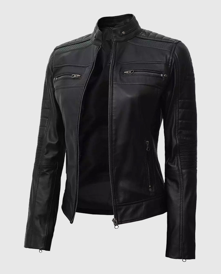 Women's Black Cafe Racer Leather Jacket
