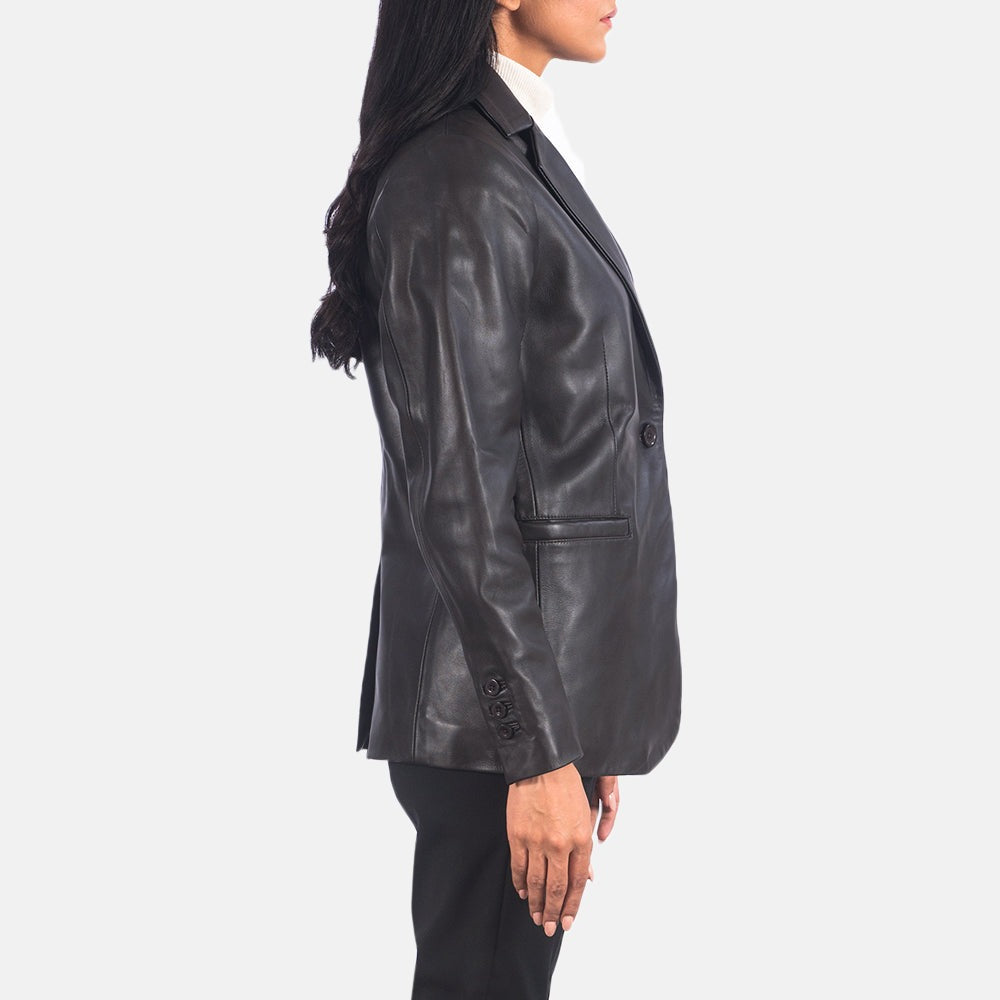 Women Black 04  Leather Blazer
