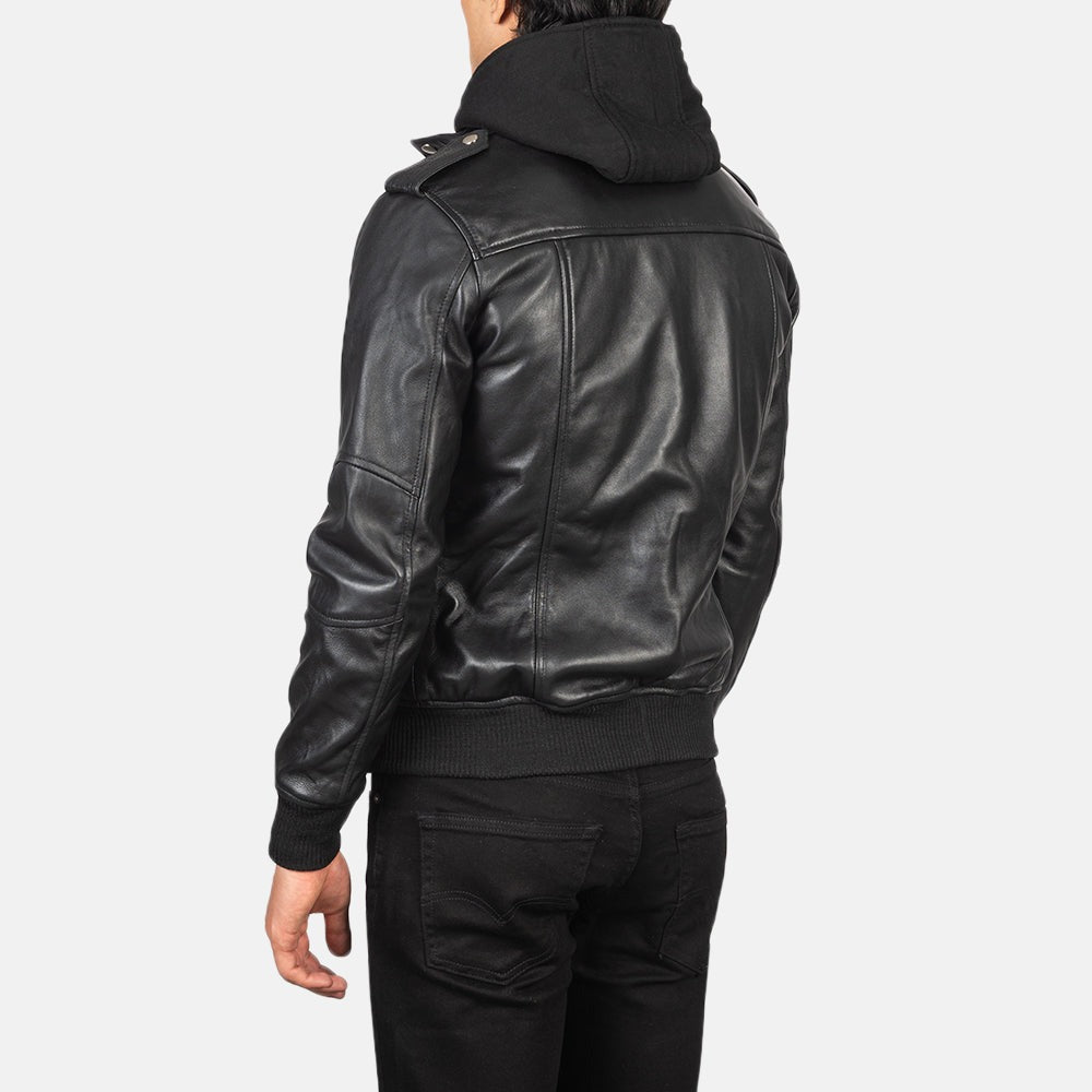 Black Hooded Leather Jacket