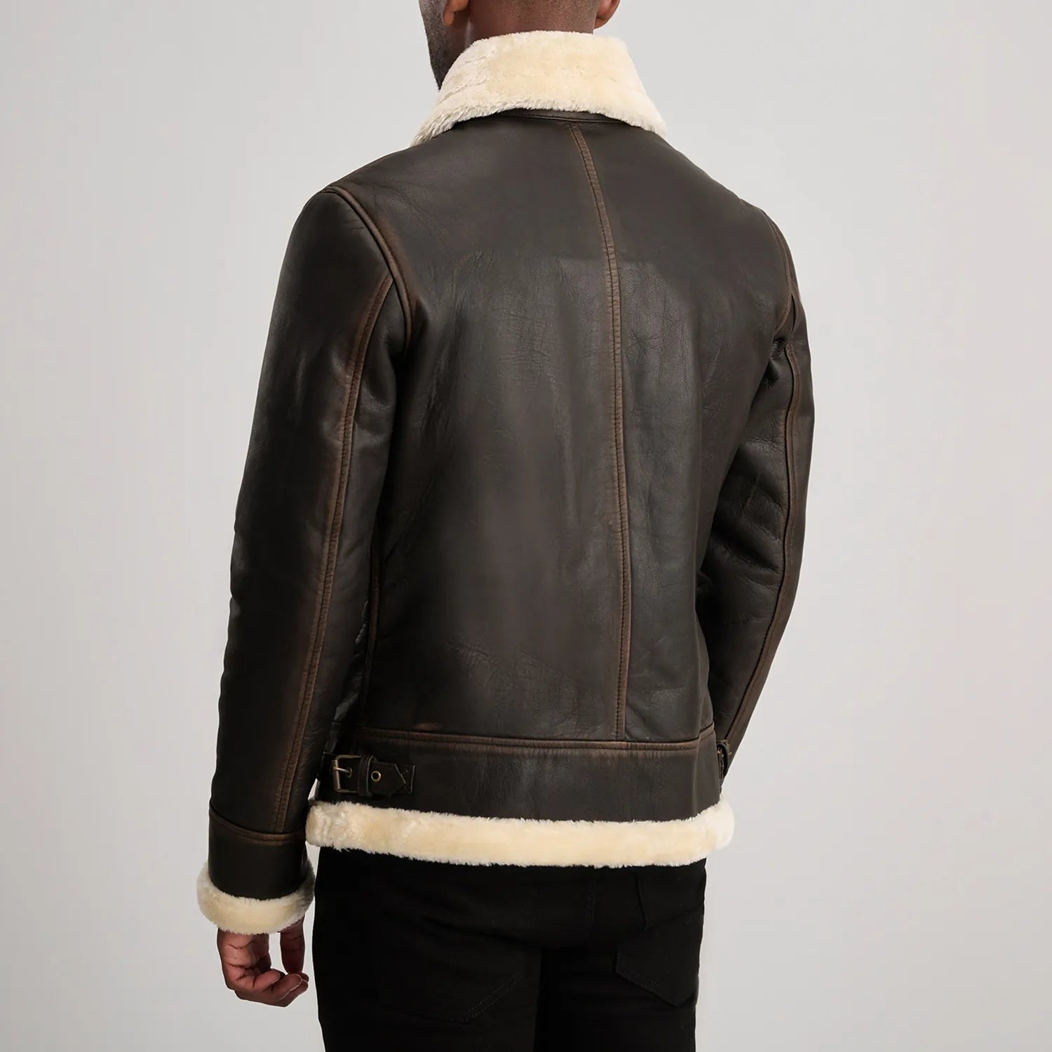 B-3 Brown & Cream Leather Bomber Jacket