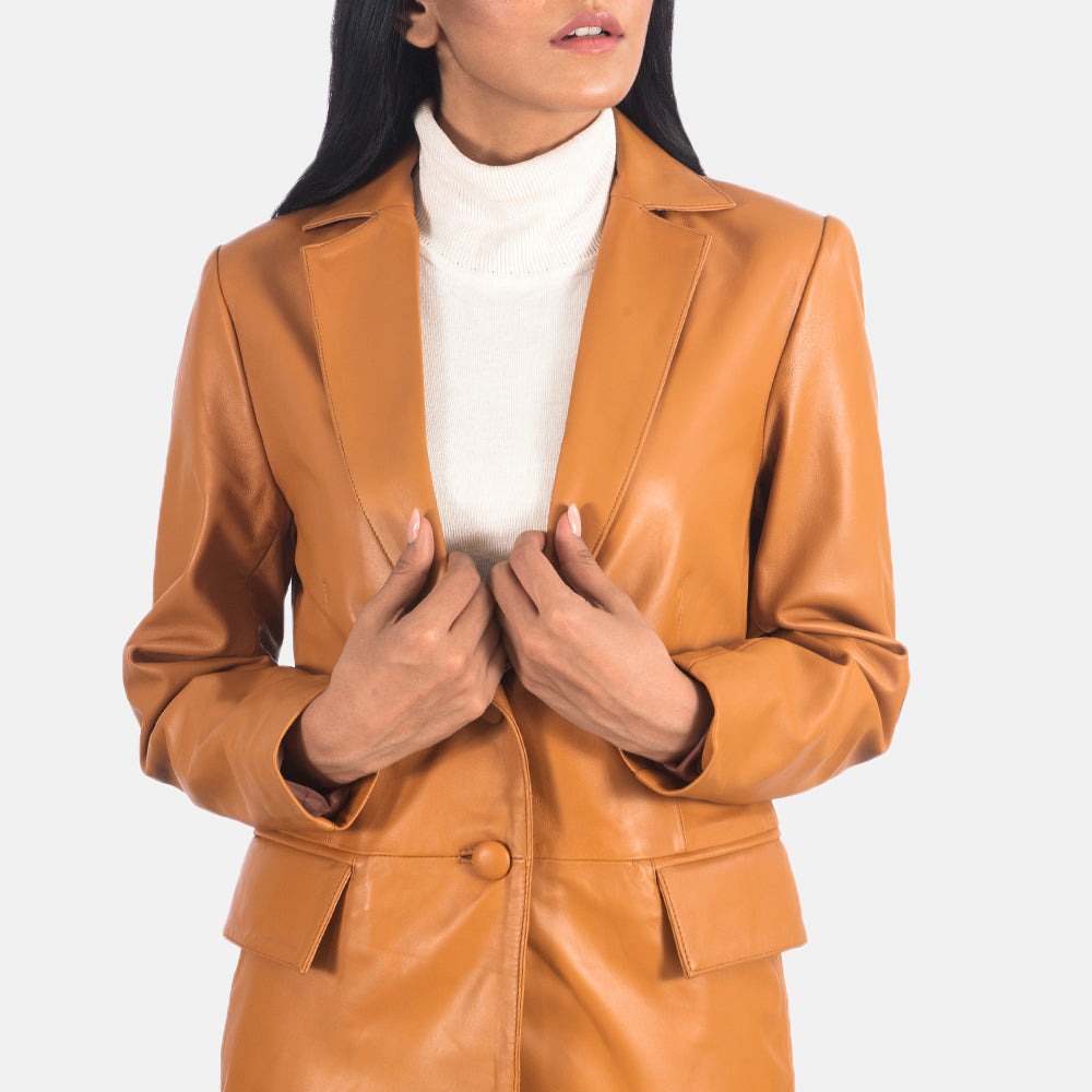 Women Bronze Leather Blazer