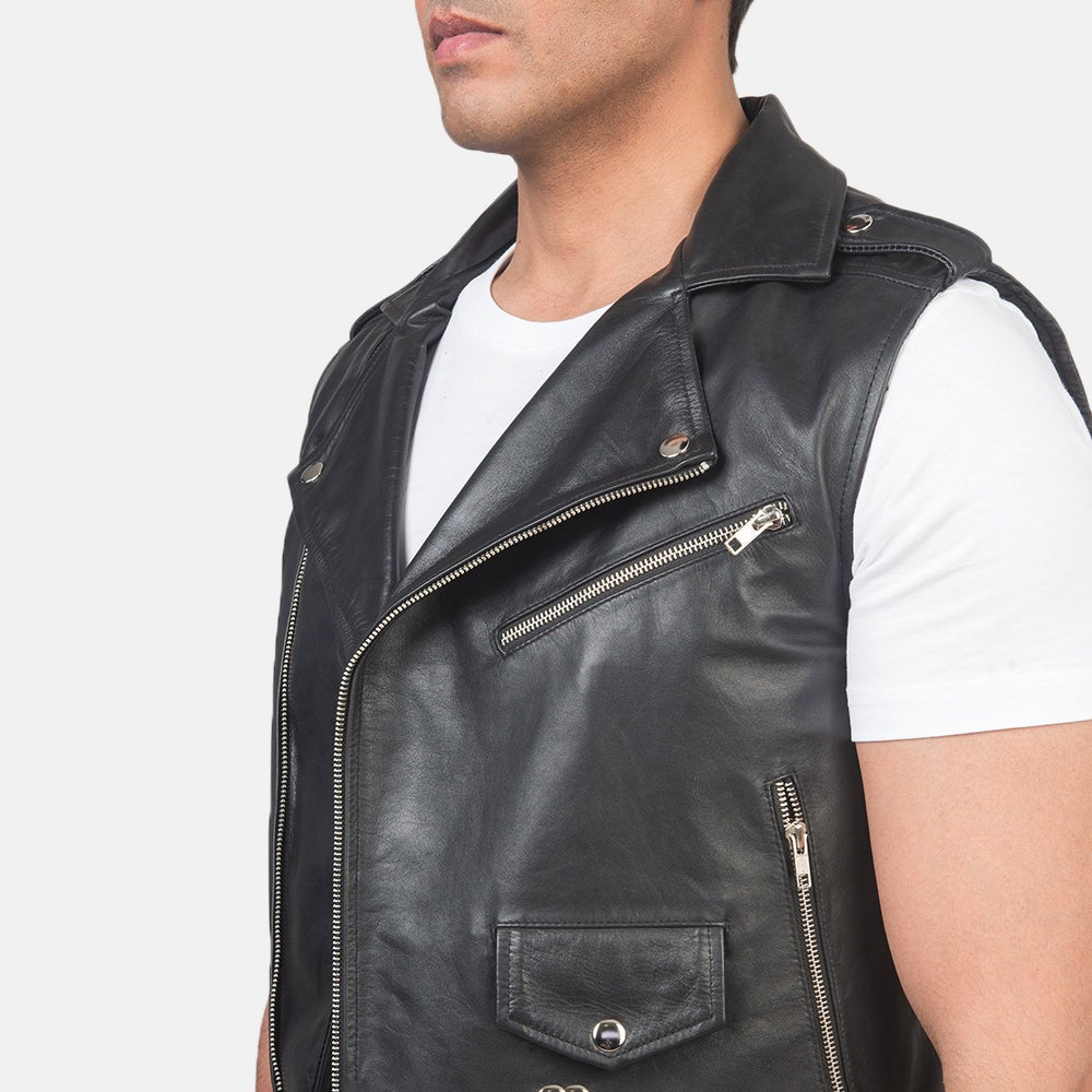 Black Biker  Leather Vest