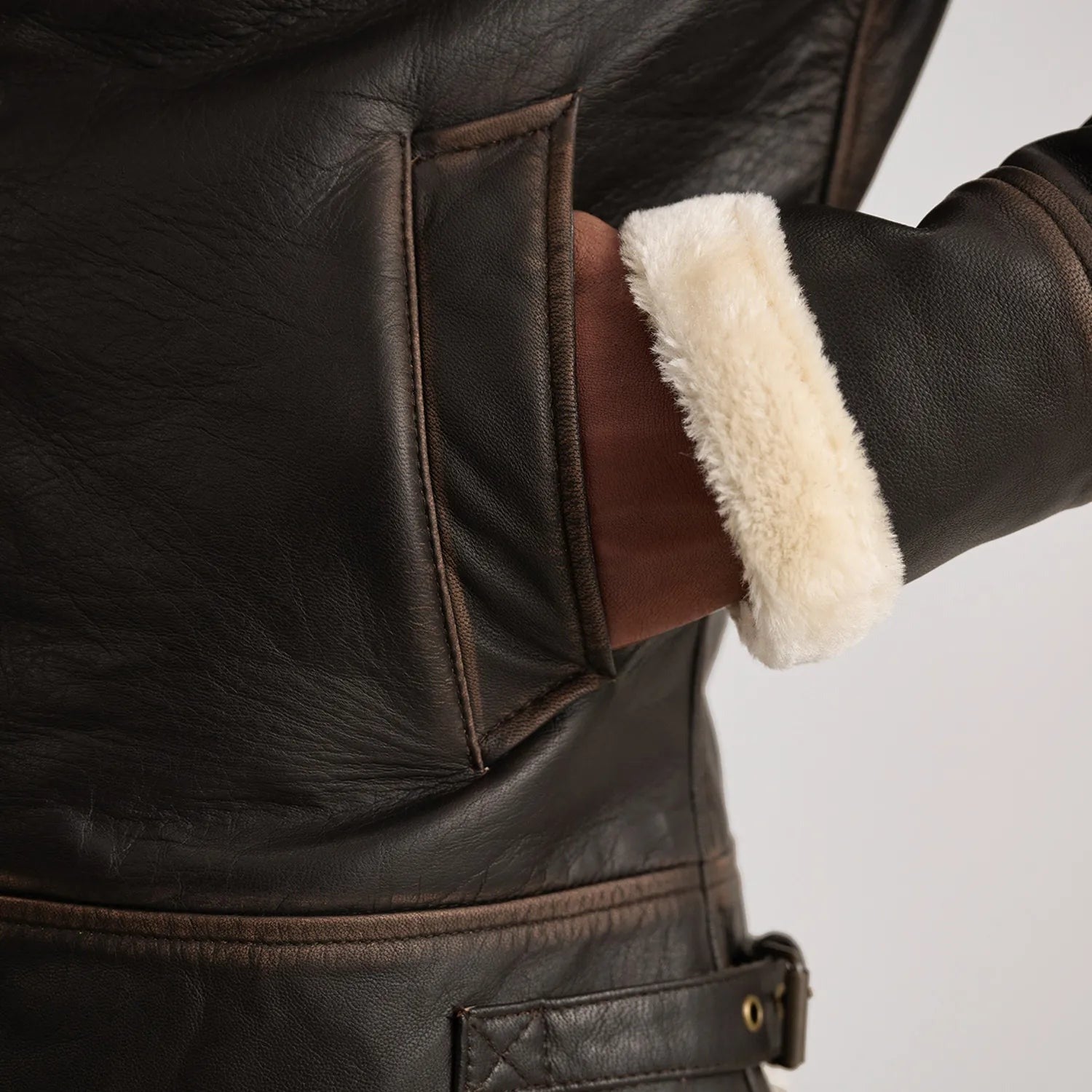 B-3 Brown & Cream Leather Bomber Jacket
