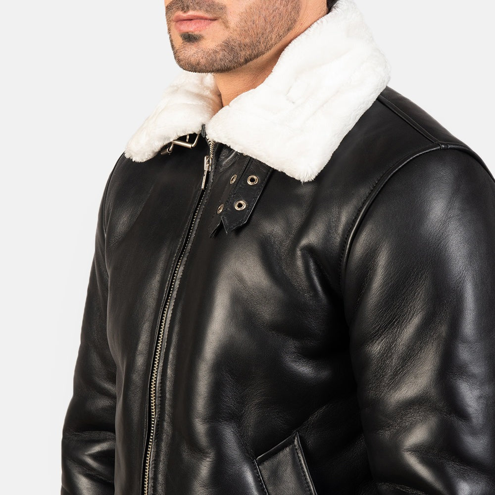 B-3 Black & White Leather Bomber Jacket