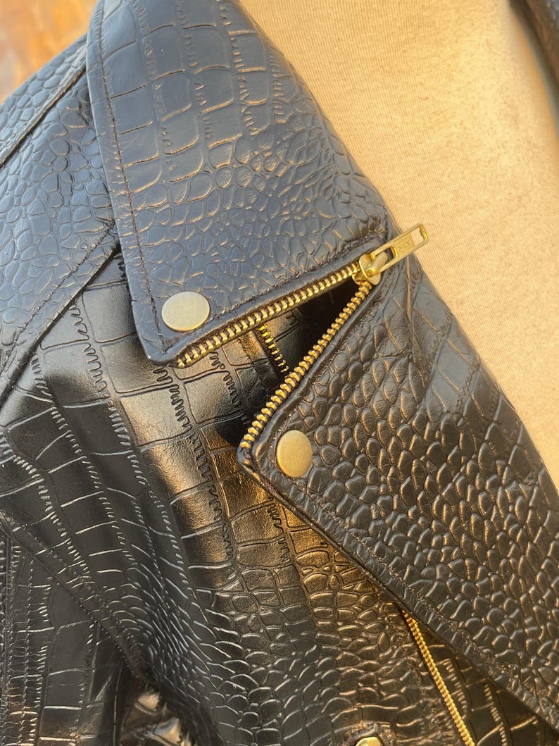 Black Biker Crocodile Leather Jacket