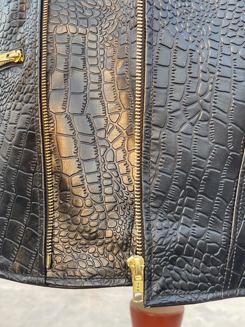 Black Biker Crocodile Leather Jacket